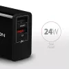 Axagon ACU-QS24 QUICK and SMART Wandladegerät, 2x USB-Anschluss QC3.0/AFC/FCP + 5V-1,2A, 24W