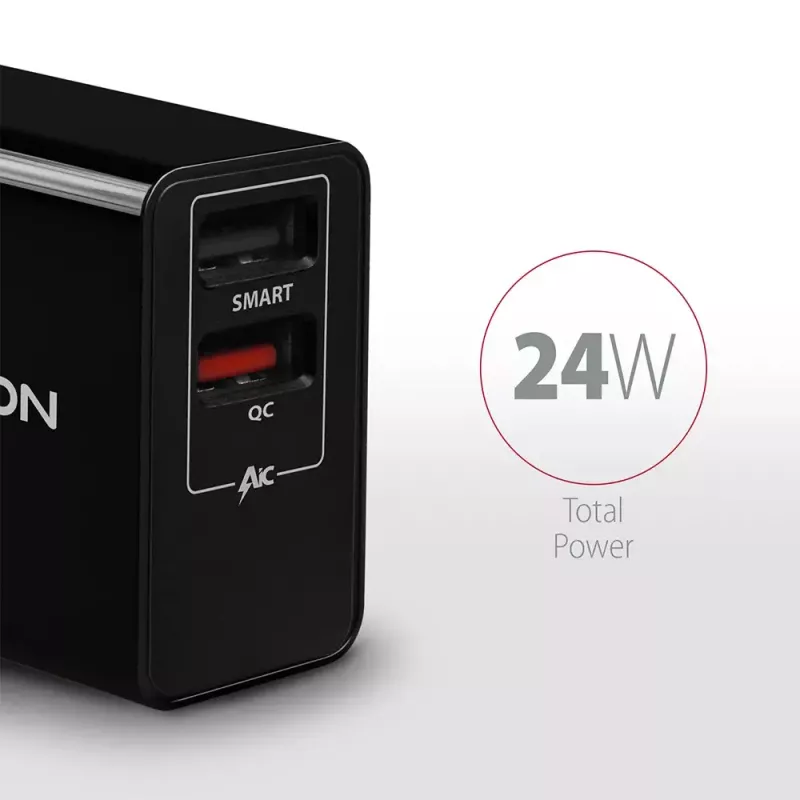 Axagon ACU-QS24 QUICK and SMART Wandladegerät, 2x USB-Anschluss QC3.0/AFC/FCP + 5V-1,2A, 24W