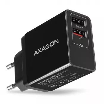 Axagon ACU-QS24 QUICK and SMART Wandladegerät, 2x USB-Anschluss QC3.0/AFC/FCP + 5V-1,2A, 24W