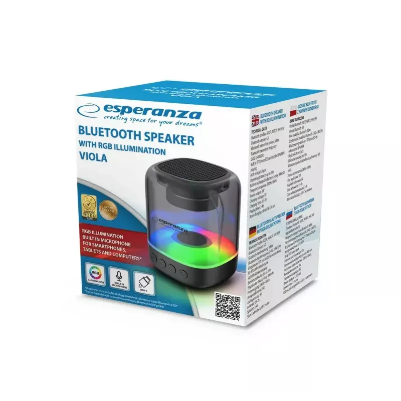Tragbarer Lautsprecher ESPERANZA EP154, 3W RMS, Bluetooth 5.0, MicroSD, FM, 4 h Spielzeit, Schwarz