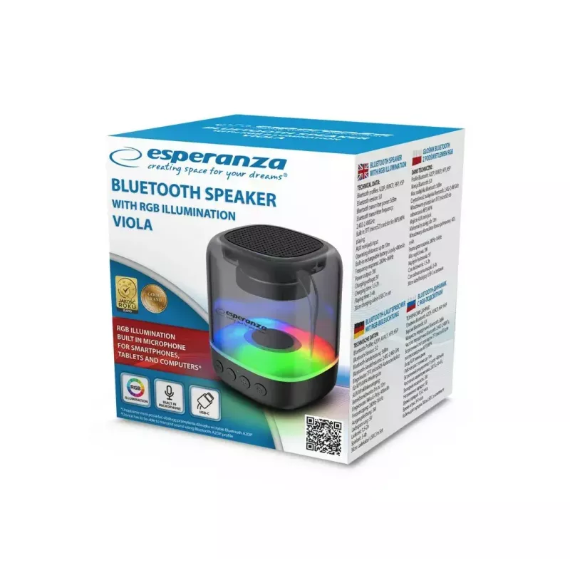 Tragbarer Lautsprecher ESPERANZA EP154, 3W RMS, Bluetooth 5.0, MicroSD, FM, 4 h Spielzeit, Schwarz