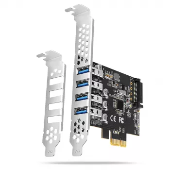 Axagon PCEU-43RS PCIe-Karte - 4x USB 5 Gbps Port, duale Stromversorgung, Renesas PD720201, SP & LP