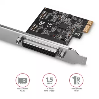 Axagon PCEA-P1N PCIe - 1x Parallelport-Adapter mit SP & LP, PCIe, Parallel, Female, Full-height / Low-profile, PCIe 2.0, China
