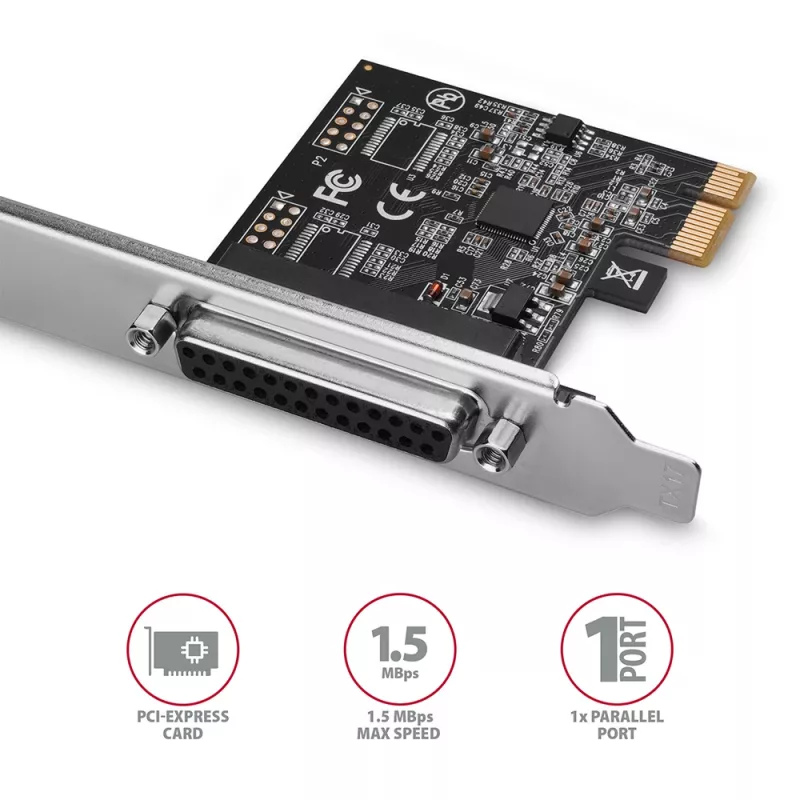Axagon PCEA-P1N PCIe - 1x Parallelport-Adapter mit SP & LP, PCIe, Parallel, Female, Full-height / Low-profile, PCIe 2.0, China