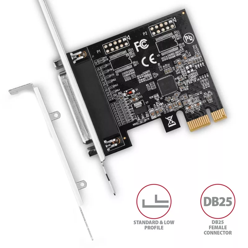 Axagon PCEA-P1N PCIe - 1x Parallelport-Adapter mit SP & LP, PCIe, Parallel, Female, Full-height / Low-profile, PCIe 2.0, China