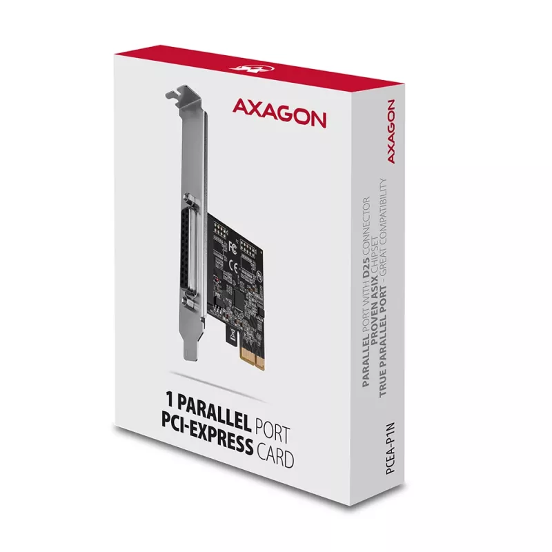 Axagon PCEA-P1N PCIe - 1x Parallelport-Adapter mit SP & LP, PCIe, Parallel, Female, Full-height / Low-profile, PCIe 2.0, China