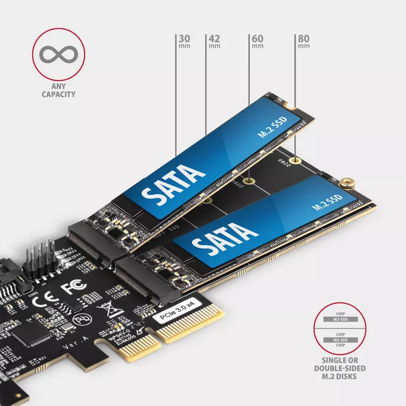 Axagon PCES-SA4M2 PCIe Controller 2x interner SATA 6G Port + M.2 B-Key Schnittstellenkarten/Adapter M.2, SATA