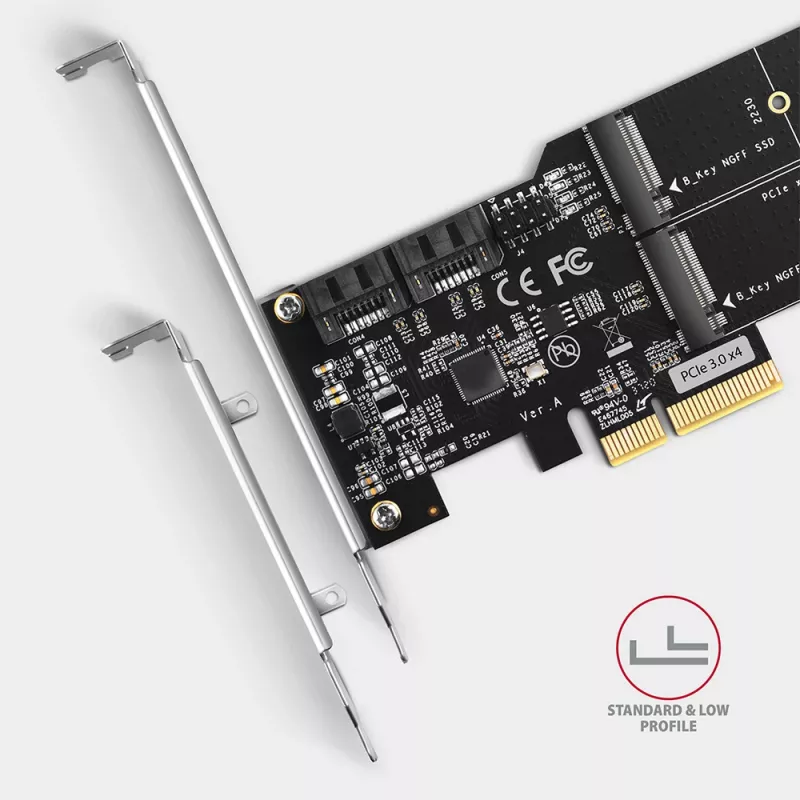 Axagon PCES-SA4M2 PCIe Controller 2x interner SATA 6G Port + M.2 B-Key Schnittstellenkarten/Adapter M.2, SATA
