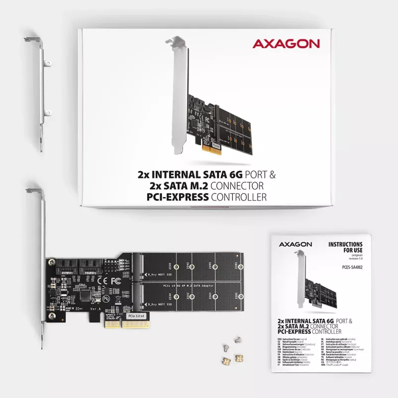 Axagon PCES-SA4M2 PCIe Controller 2x interner SATA 6G Port + M.2 B-Key Schnittstellenkarten/Adapter M.2, SATA