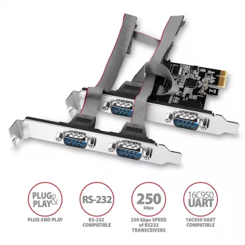 Axagon PCEA-S4N PCIe - 4x Seriell-Port 250 kbps Adapter mit SP und LP Blende