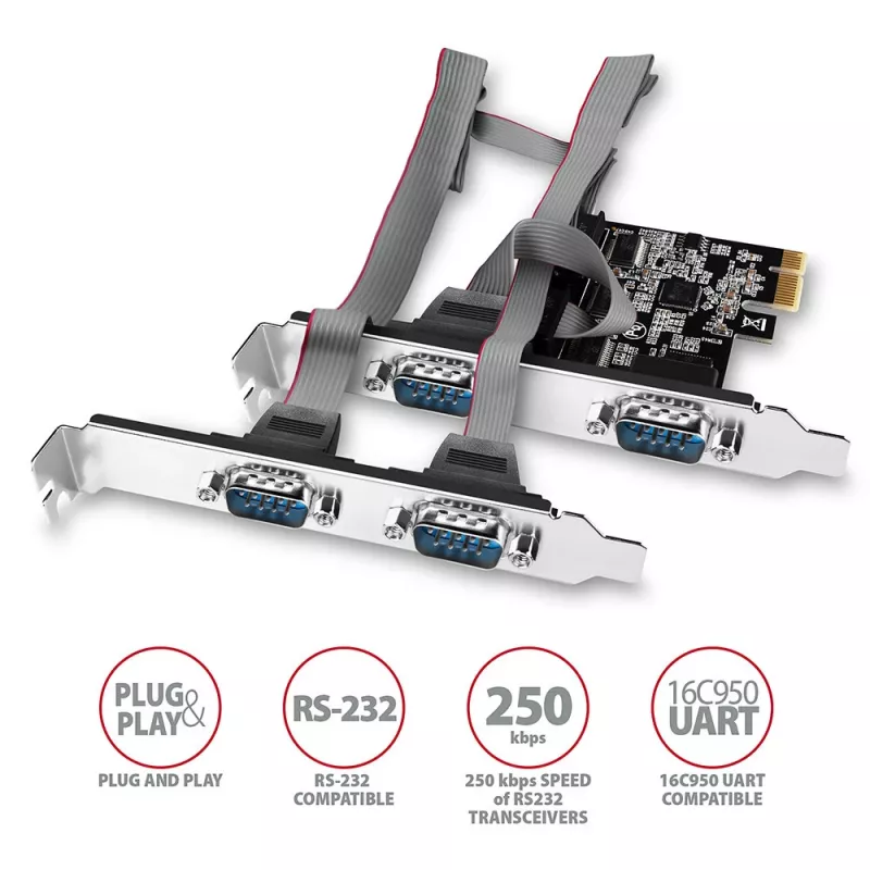 Axagon PCEA-S4N PCIe - 4x Seriell-Port 250 kbps Adapter mit SP und LP Blende