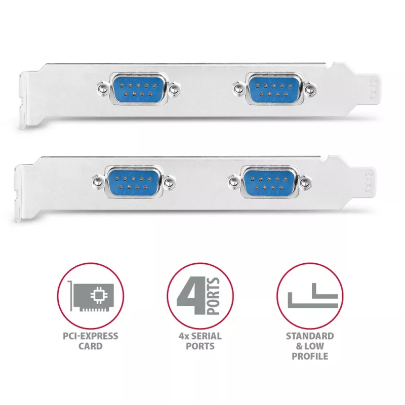 Axagon PCEA-S4N PCIe - 4x Seriell-Port 250 kbps Adapter mit SP und LP Blende