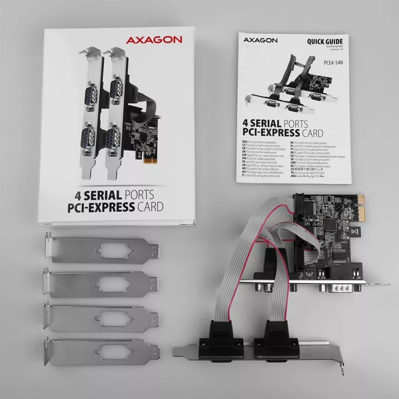 Axagon PCEA-S4N PCIe - 4x Seriell-Port 250 kbps Adapter mit SP und LP Blende