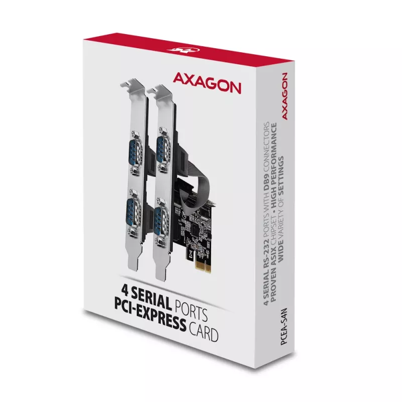 Axagon PCEA-S4N PCIe - 4x Seriell-Port 250 kbps Adapter mit SP und LP Blende