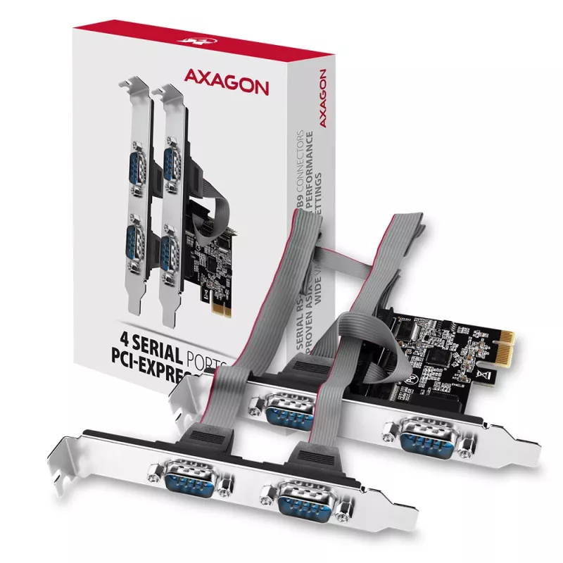 Axagon PCEA-S4N PCIe - 4x Seriell-Port 250 kbps Adapter mit SP und LP Blende
