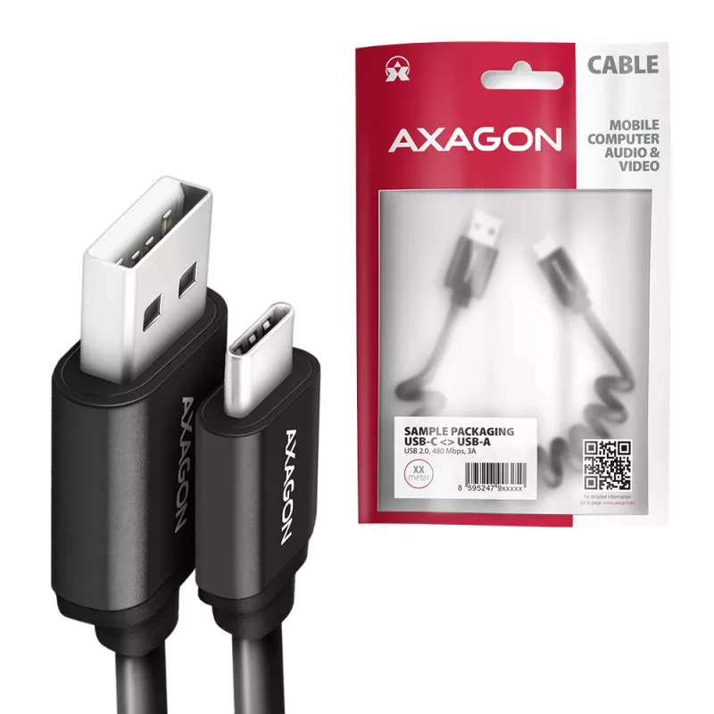 USB-Kabel Axagon BUCM-AM10TB USB 2.0 0,6 m USB-C USB-A Schwarz