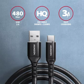 USB-Kabel Axagon BUCM-AM20AB 2m USB A USB C Schwarz