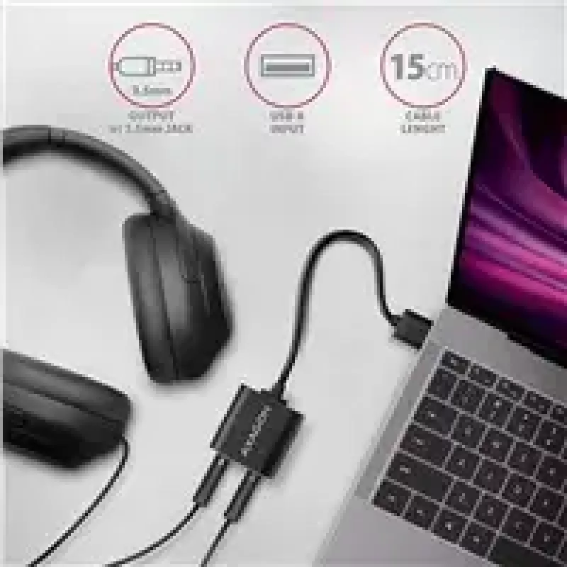 Externer USB-Audioadapter AXAGON ADA-12 mit 1x 3,5-mm-Klinke für Kopfhörer und Mikrofon