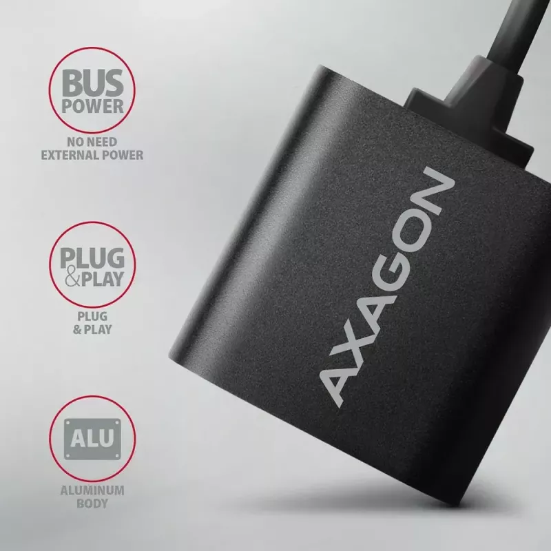 Externer USB-Audioadapter AXAGON ADA-12 mit 1x 3,5-mm-Klinke für Kopfhörer und Mikrofon