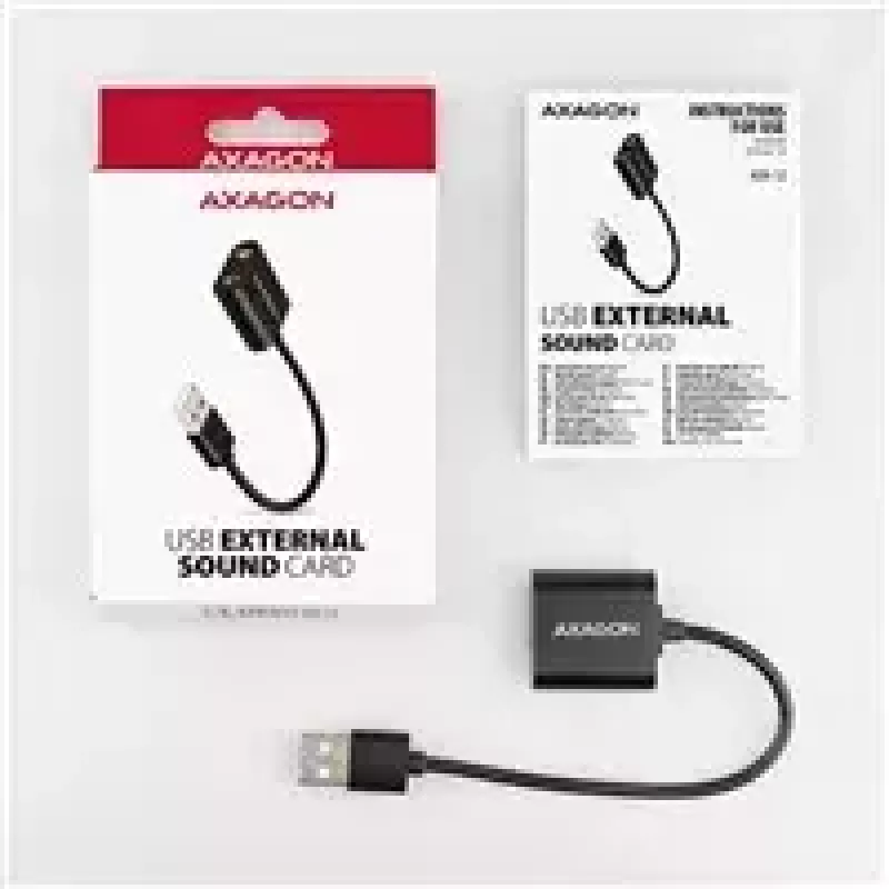 Externer USB-Audioadapter AXAGON ADA-12 mit 1x 3,5-mm-Klinke für Kopfhörer und Mikrofon