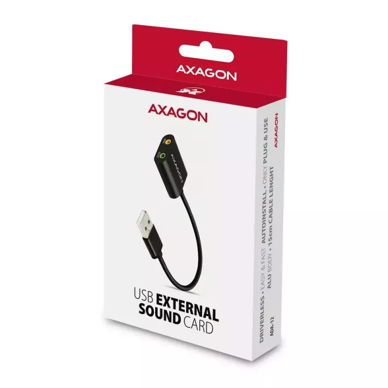 Externer USB-Audioadapter AXAGON ADA-12 mit 1x 3,5-mm-Klinke für Kopfhörer und Mikrofon