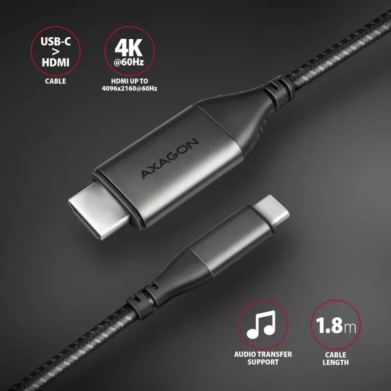 Axagon RVC-HI2MC USB-C -> HDMI 2.0a Kabel 1,8m, 4K/60Hz HDR10