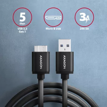 Axagon BUMM3-AM10AB SPEED Micro-B USB <> USB-A 3.2 Gen 1 Kabel 1 m