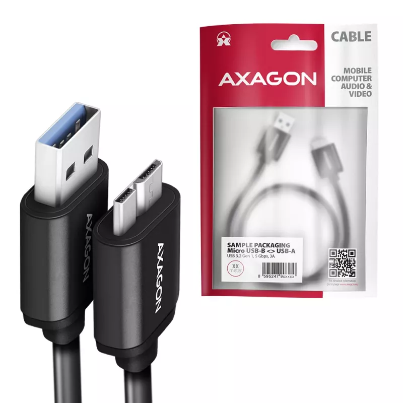 Axagon BUMM3-AM10AB SPEED Micro-B USB <> USB-A 3.2 Gen 1 Kabel 1 m