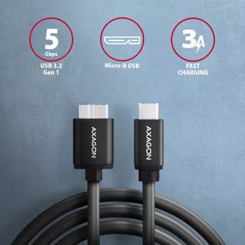 USB-Kabel Axagon BUMM3-CM10AB Micro-USB B auf USB C 1m Schwarz