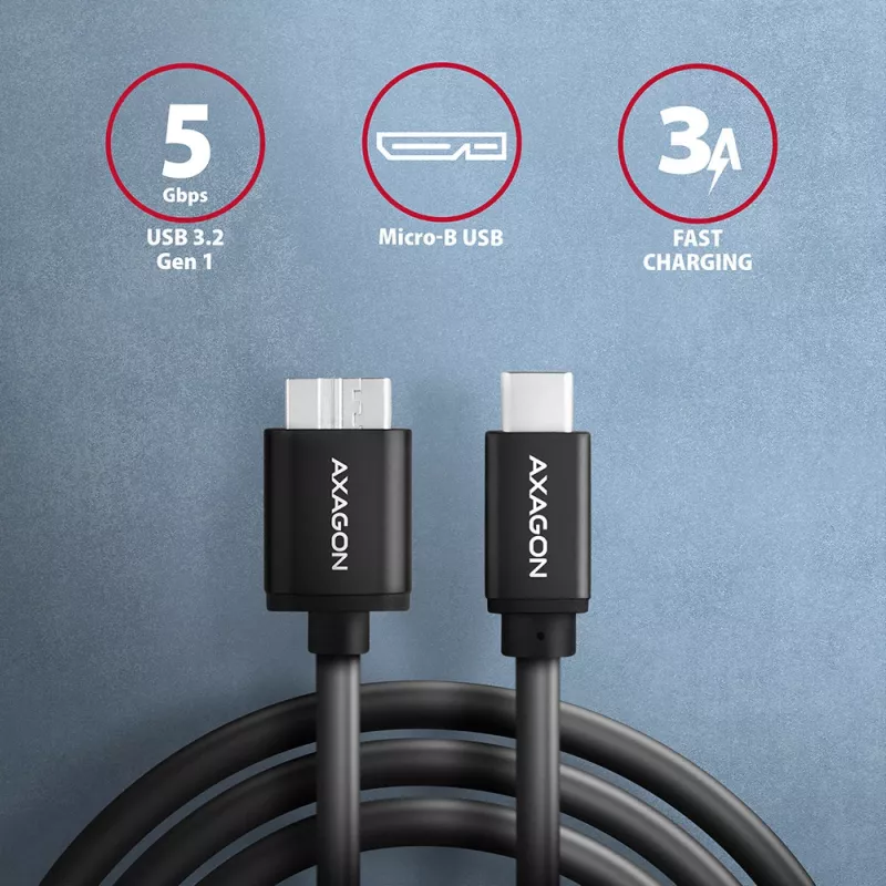 USB-Kabel Axagon BUMM3-CM10AB Micro-USB B auf USB C 1m Schwarz