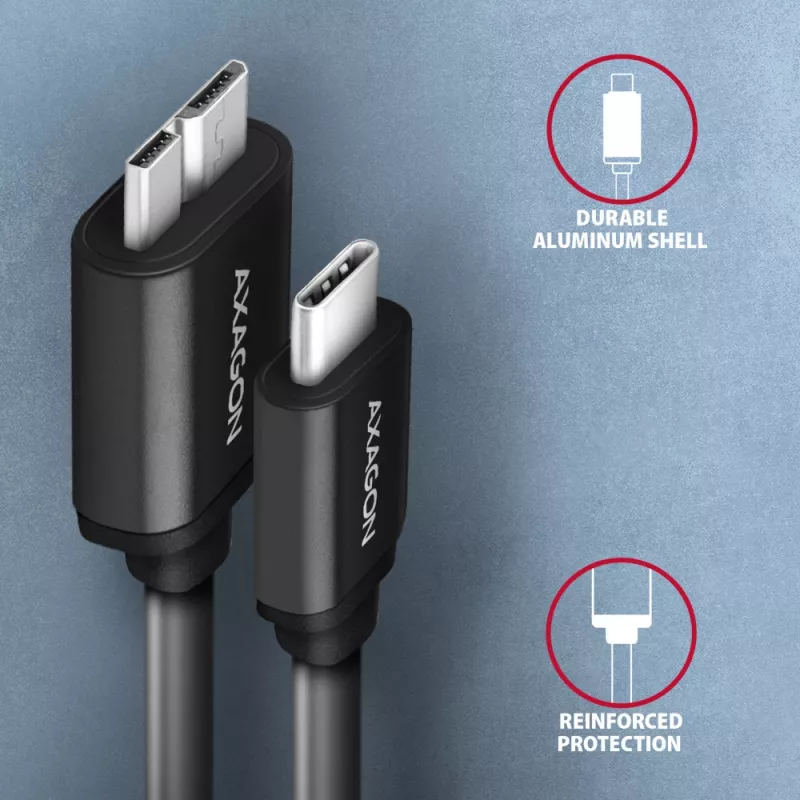 USB-Kabel Axagon BUMM3-CM10AB Micro-USB B auf USB C 1m Schwarz