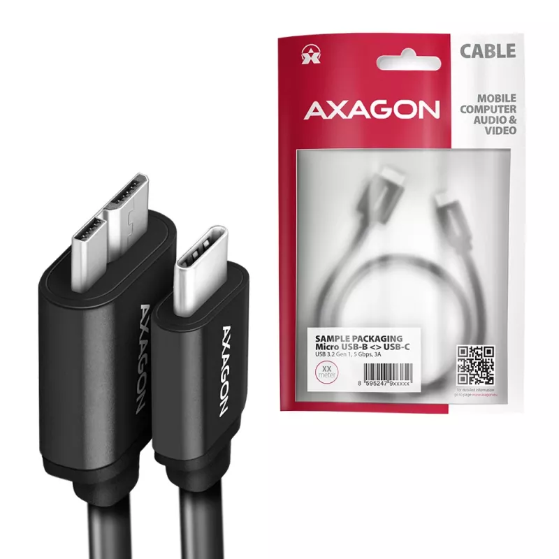 USB-Kabel Axagon BUMM3-CM10AB Micro-USB B auf USB C 1m Schwarz