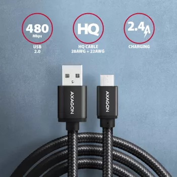 Axagon BUMM-AM15AB USB-Kabel USB 2.0 1,5 m Micro-USB B USB A Schwarz
