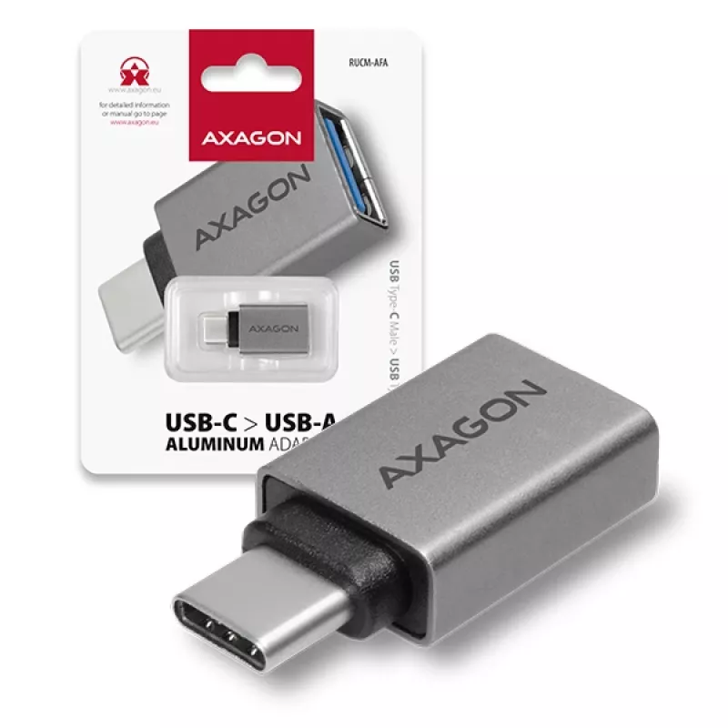 Axagon RUCM-AFA Adapter USB-C (M) -> USB-A (F), USB 3.2 Gen 2, 3A, ALU