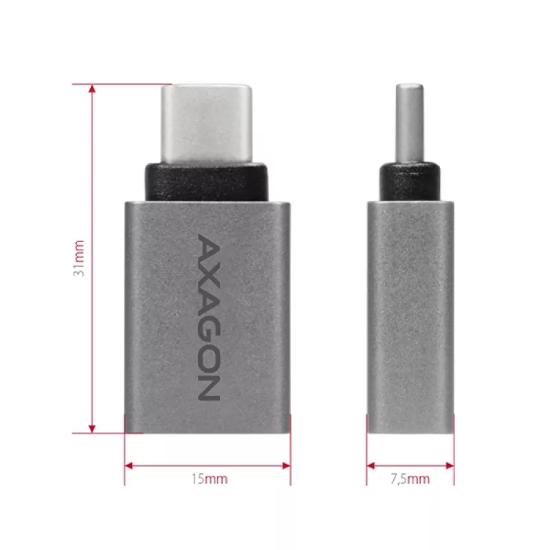 Axagon RUCM-AFA Adapter USB-C (M) -> USB-A (F), USB 3.2 Gen 2, 3A, ALU