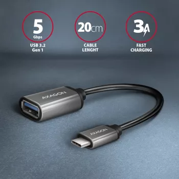 Axagon RUCM-AFAC Kabeladapter USB-C (M) -> USB-A (W), 20cm, USB 3.2 Gen 1, 3A, ALU