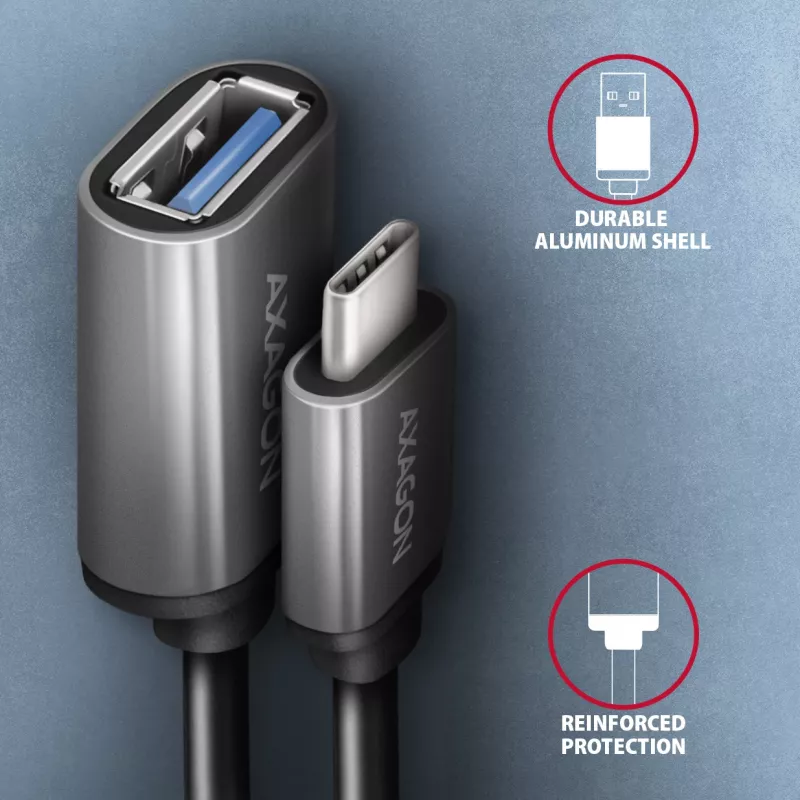 Axagon RUCM-AFAC Kabeladapter USB-C (M) -> USB-A (W), 20cm, USB 3.2 Gen 1, 3A, ALU