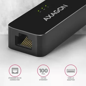 AXAGON ADE-XR USB 2.0 Type-A Fast Ethernet 10/100 Adapter, schwarz, 0,023 kg