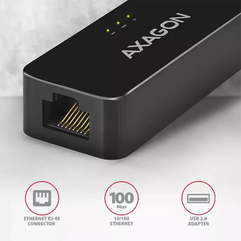AXAGON ADE-XR USB 2.0 Typ-A auf Fast Ethernet 10/100 Adapter, RJ-45, Realtek RTL8152, schwarz, 23 g