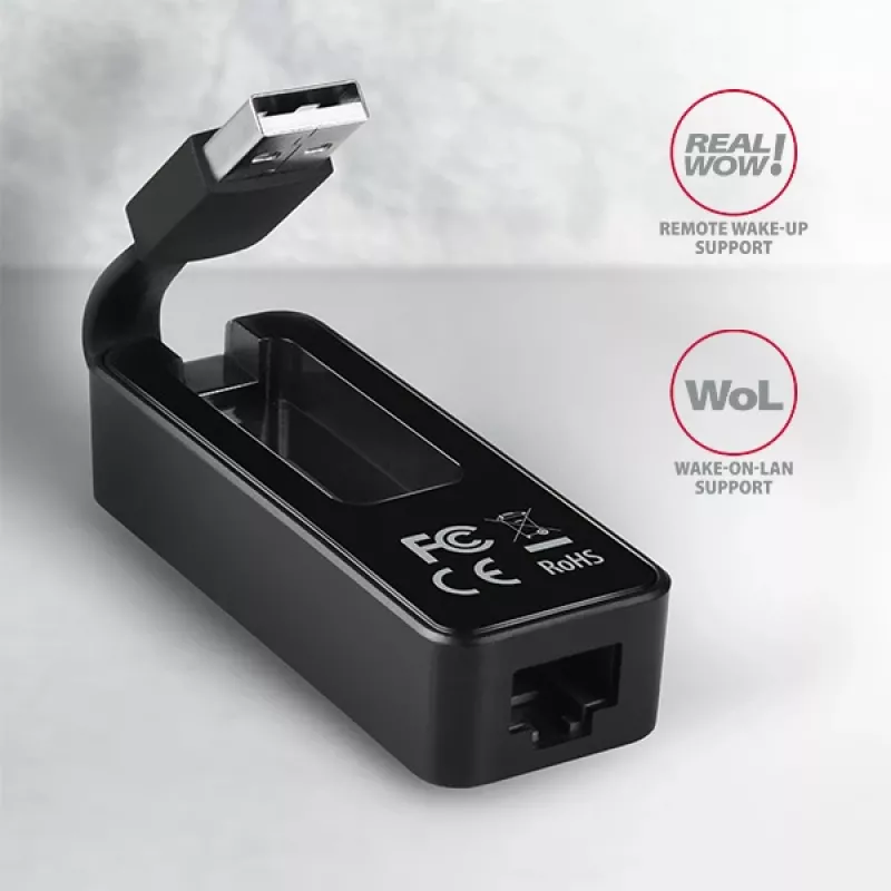 AXAGON ADE-XR USB 2.0 Typ-A auf Fast Ethernet 10/100 Adapter, RJ-45, Realtek RTL8152, schwarz, 23 g