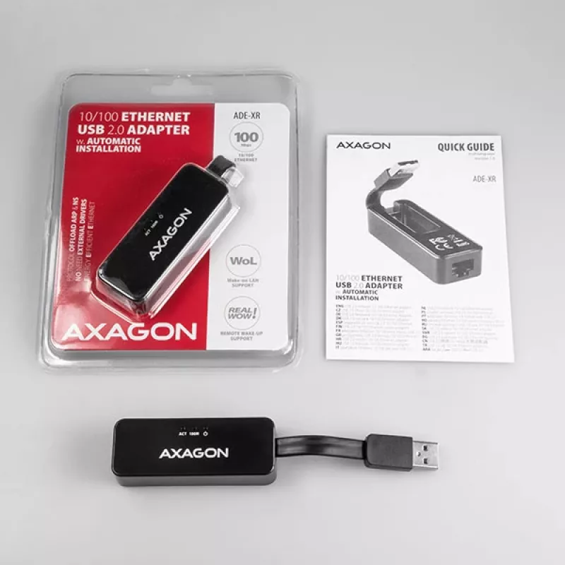 AXAGON ADE-XR USB 2.0 Typ-A auf Fast Ethernet 10/100 Adapter, RJ-45, Realtek RTL8152, schwarz, 23 g