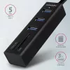 Axagon HMA-CR3A Metall USB 3.2 Gen 1 Multi-Port-Hub mit drei USB-Anschlüssen und Kartenleser