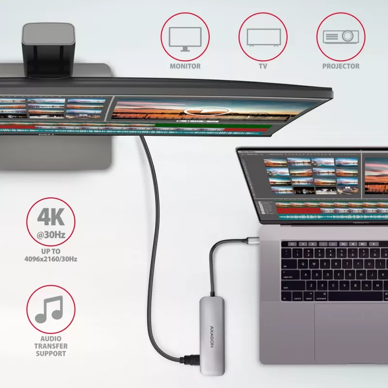 Axagon HMC-HCR3A 3x USB-A+ HDMI+ SD/microSD USB-C 3.2 Gen 1 Hub 20cm Kabelgebundener USB 3.2 Gen 1 (3.1 Gen 1) Typ-C Grau