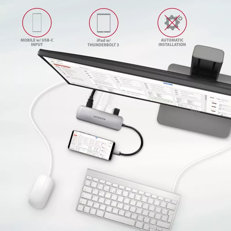 Axagon HMC-HCR3A 3x USB-A+ HDMI+ SD/microSD USB-C 3.2 Gen 1 Hub 20cm Kabelgebundener USB 3.2 Gen 1 (3.1 Gen 1) Typ-C Grau