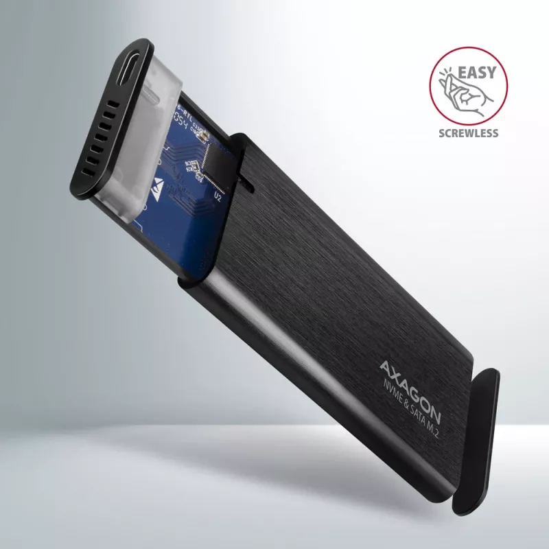 Axagon EEM2-SB2 Externes USB-C 3.2 Gen 2 Metallgehäuse für M.2 NVMe & SATA SSD-Festplatten. Schraubenlos