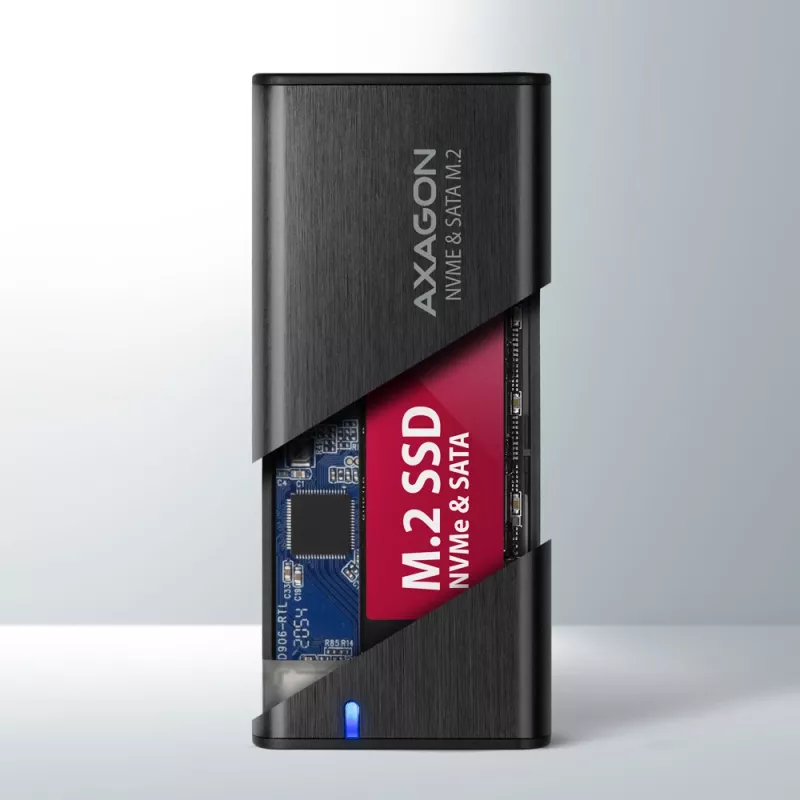 Axagon EEM2-SB2 Externes USB-C 3.2 Gen 2 Metallgehäuse für M.2 NVMe & SATA SSD-Festplatten. Schraubenlos