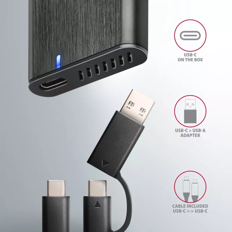 Axagon EEM2-SB2 Externes USB-C 3.2 Gen 2 Metallgehäuse für M.2 NVMe & SATA SSD-Festplatten. Schraubenlos