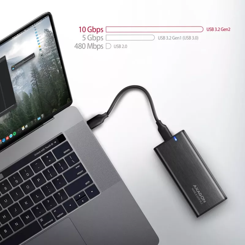 Axagon EEM2-SB2 Externes USB-C 3.2 Gen 2 Metallgehäuse für M.2 NVMe & SATA SSD-Festplatten. Schraubenlos