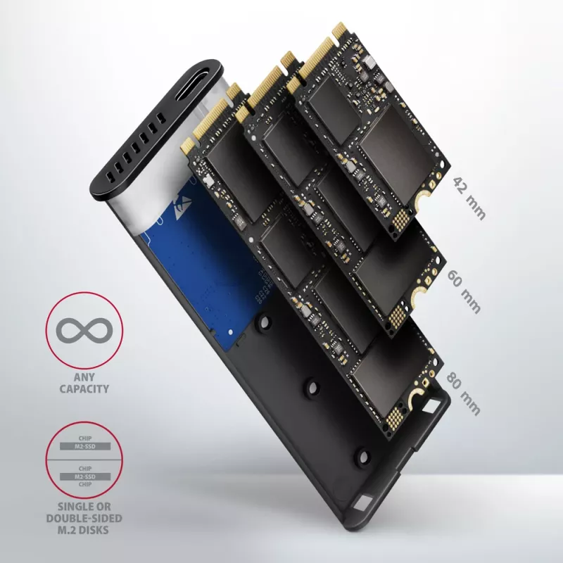 Axagon EEM2-SB2 Externes USB-C 3.2 Gen 2 Metallgehäuse für M.2 NVMe & SATA SSD-Festplatten. Schraubenlos