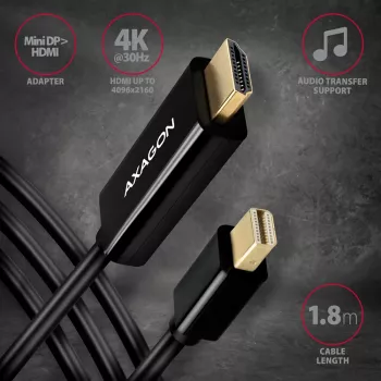 Axagon RVDM-HI14C2 Mini DisplayPort auf HDMI Adapterkabel 4K 30Hz 1,8m